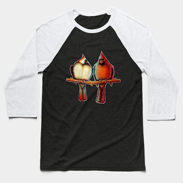 Red Cardinal birds male female Baseball T-Shirt by Artardishop